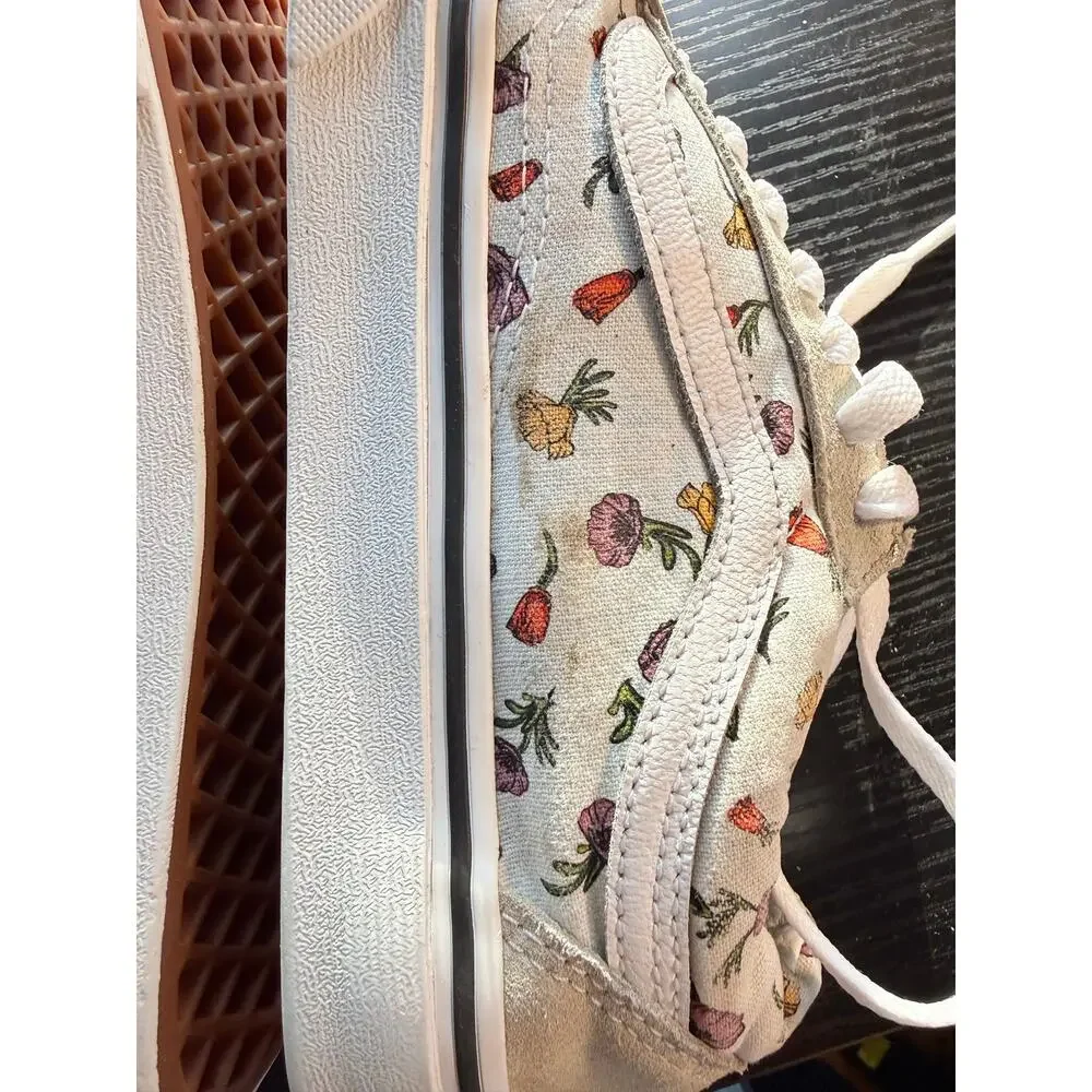 Vans Old Skool Floral Sneakers Womens Size 7.5 White Canvas Suede Lace Up Shoes